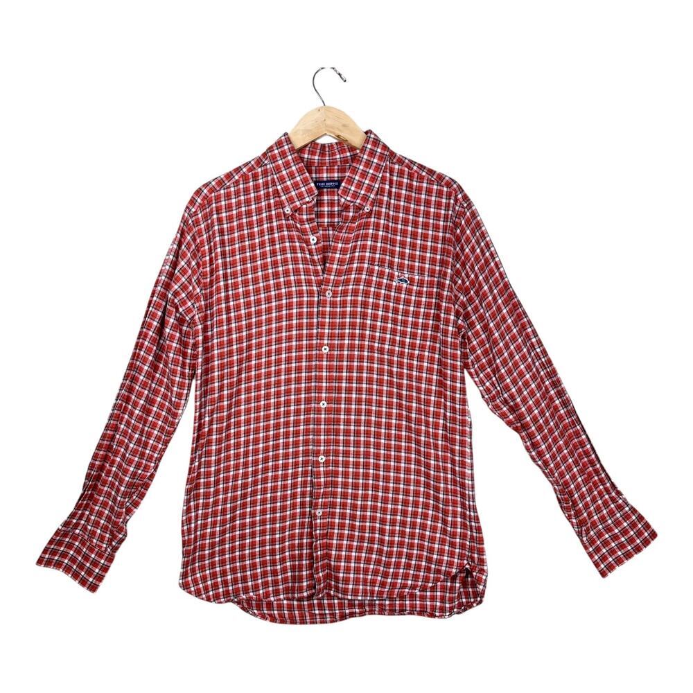 Fish Hippie MEN'S flannel PLAID LONG SLEEVE SHIRT in orange size large